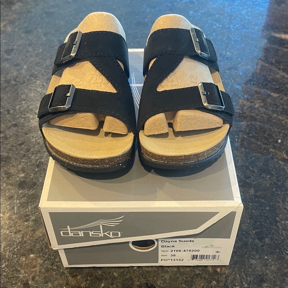 Dansko Kids Black Suede Buckle Sandals